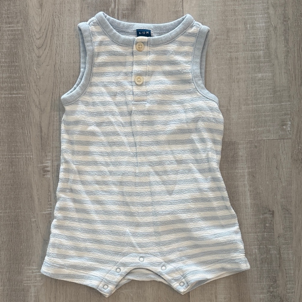 Striped Baby Romper in Light Blue and White